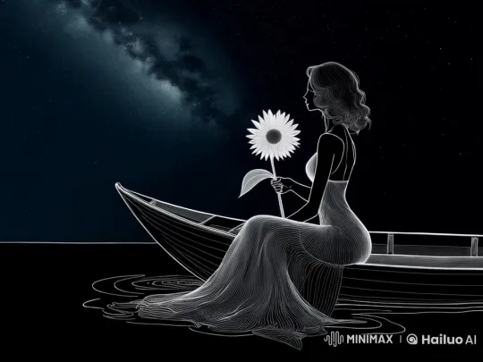 Elegant Figure Contemplates Sunflower on a Starlit Night – AI Generated Video | Hailuo AI