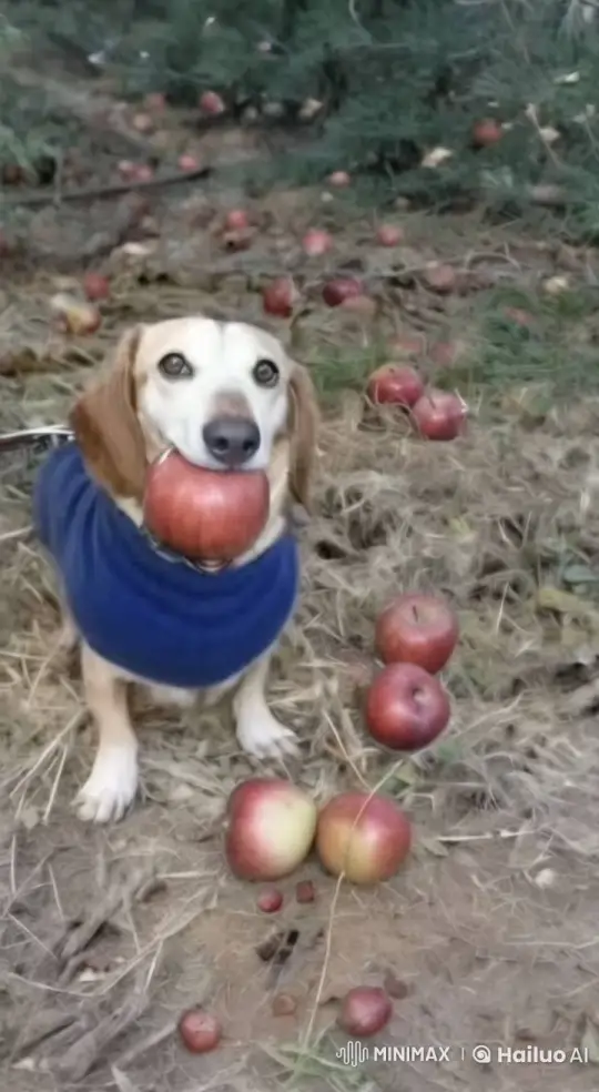 Dog with Sword Battles Evil Clone in Apple Orchard – AI Generated Video | Hailuo AI