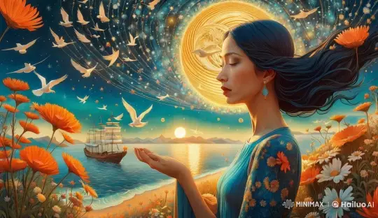 Enchanted Woman in Flowery Field by the Sea – AI Generated Video | Hailuo AI