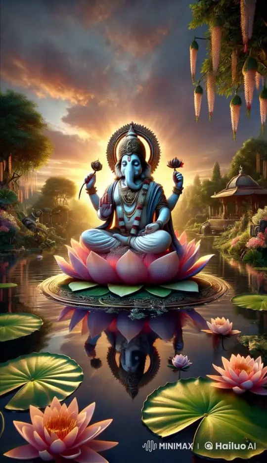 Serene Ganesh Meditates in Cinematic Live2D Pond Scene – AI Generated Video | Hailuo AI