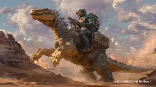 Armored Soldier on Mechanical Lizard in Desert Adventure – AI Generated Video | Hailuo AI