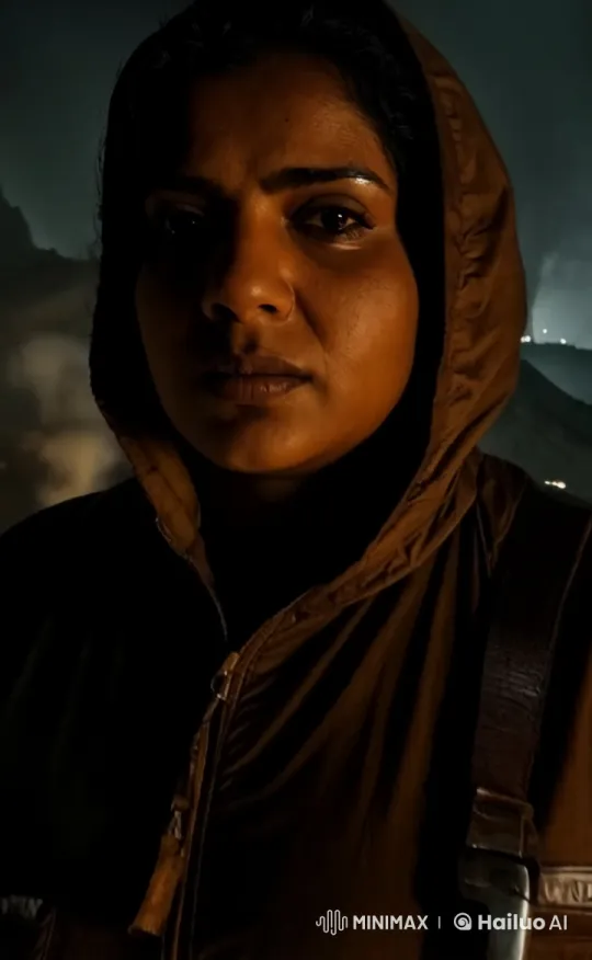 Defiant Woman Amid Industrial Inferno in Cinematic Masterpiece – AI Generated Video | Hailuo AI