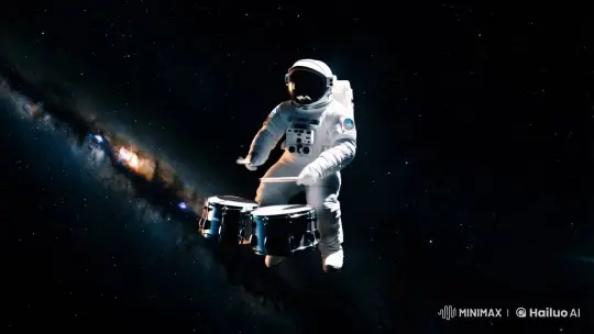 Astronaut Drumming in Space: Aesthetic Slow Motion Scene – AI Generated Video | Hailuo AI