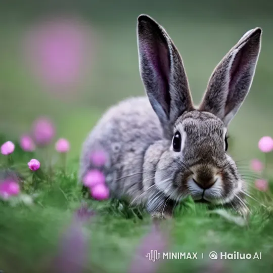 Calm Nature: Close-up of Alert Rabbit in Flowery Field – AI Generated Video | Hailuo AI