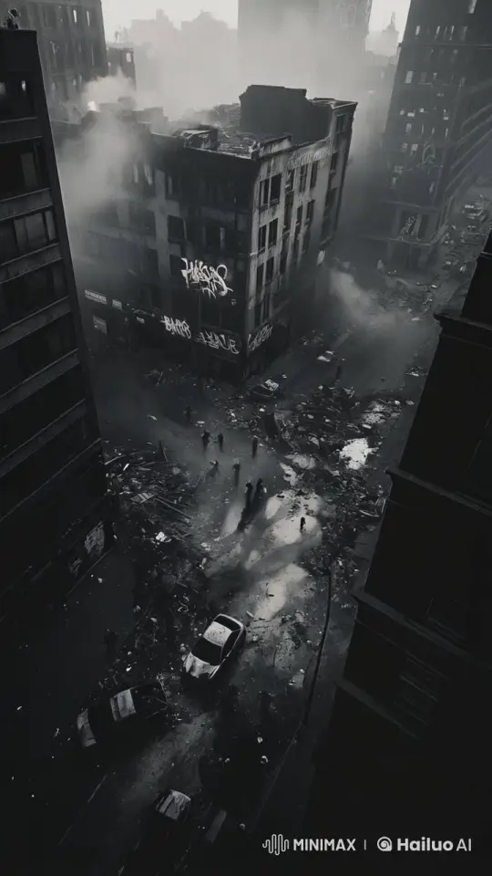 Dystopian Cityscape After Riotous Destruction – AI Generated Video | Hailuo AI