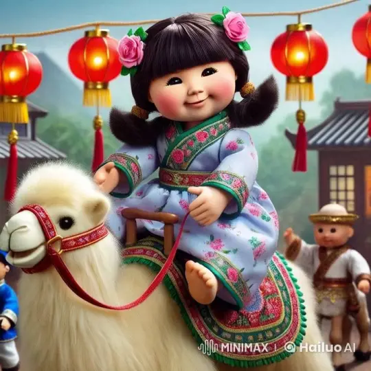 Festive Camel Ride in Cabbage Patch Kids Style – AI Generated Video | Hailuo AI