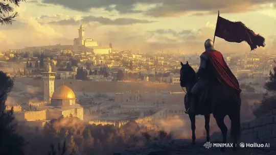 Regal Knight in Ancient Cityscape at Dawn/Dusk – AI Generated Video | Hailuo AI