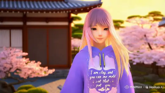 Anime Girl in Hoodie Stands Out in Tranquil Japanese Garden – AI Generated Video | Hailuo AI