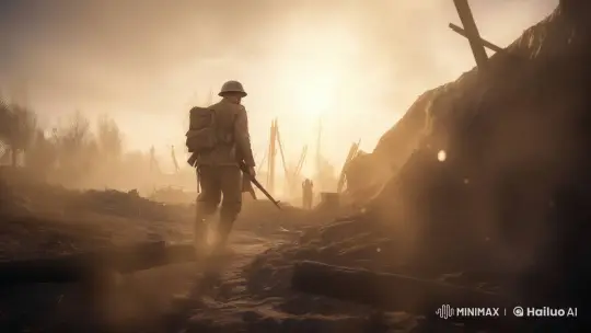 Grizzled Soldier Advances Through Smoke and Chaos – AI Generated Video | Hailuo AI