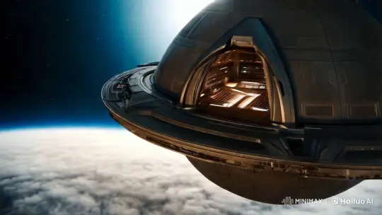 Futuristic Space Base and Spaceships in Cosmic Ballet – AI Generated Video | Hailuo AI