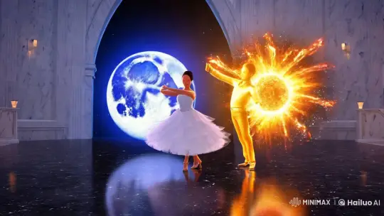 Celestial Dance: Moon and Sun's Surreal Ballet – AI Generated Video | Hailuo AI