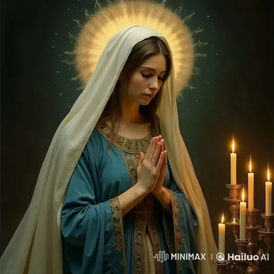 Holy Figure in Prayer Amidst Sacred Space and Candlelight – AI Generated Video | Hailuo AI