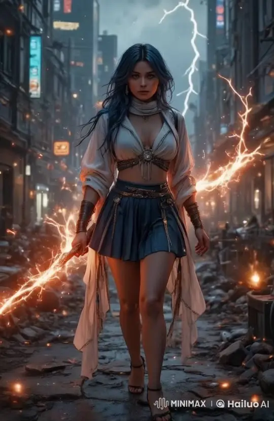 Powerful Woman Marches Through Stormy Cityscape – AI Generated Video | Hailuo AI
