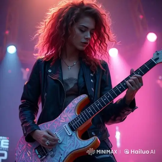 Female Guitarist Rocking Stage in Live2D Animation – AI Generated Video | Hailuo AI