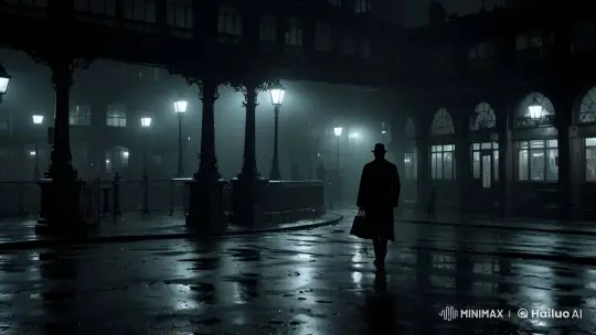 Mysterious Figure Walks Through Rainy, Phantom-Laden Street – AI Generated Video | Hailuo AI