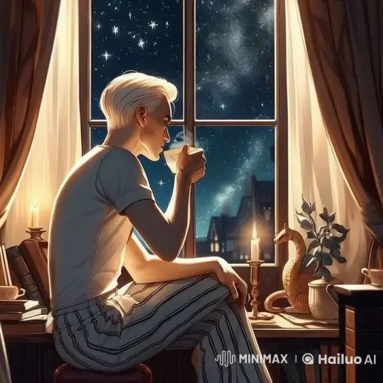Cozy Night: Person Enjoying Tea by Starlit Window – AI Generated Video | Hailuo AI