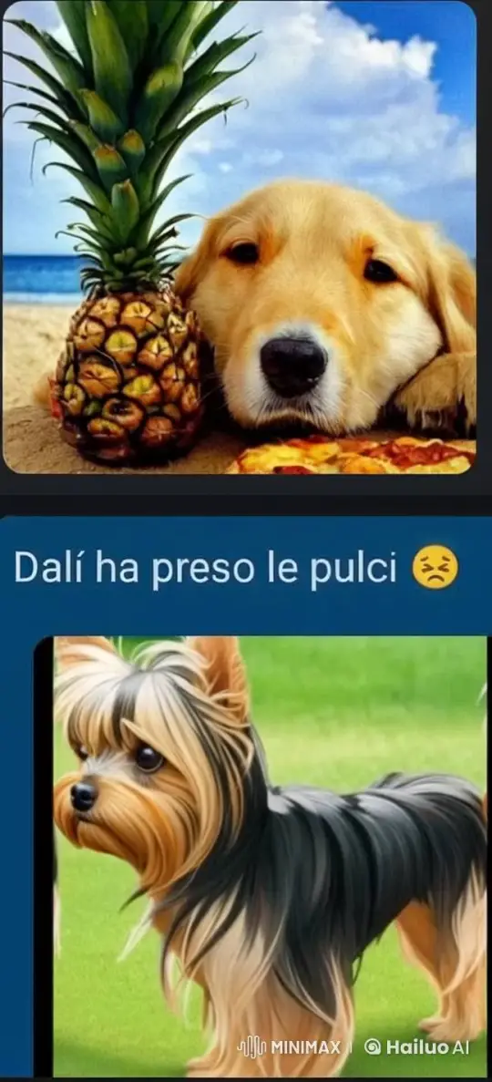 Dog Playfully Interacts with Pizza and Pineapple – AI Generated Video | Hailuo AI