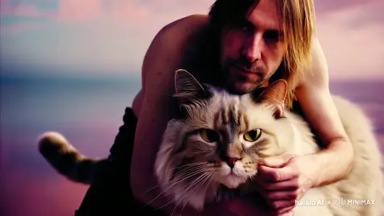 Kurt Cobain in Surreal Dream-like Video with Giant Cat – AI Generated Video | Hailuo AI