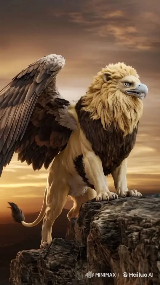 Eagle-Lion Creature Soars and Roars Over Golden Horizon – AI Generated Video | Hailuo AI