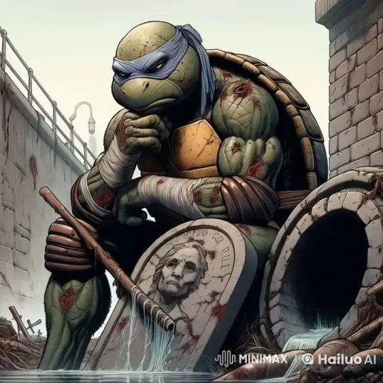 Anthropomorphic Turtle in Contemplative Pose Amidst Ruins – AI Generated Video | Hailuo AI