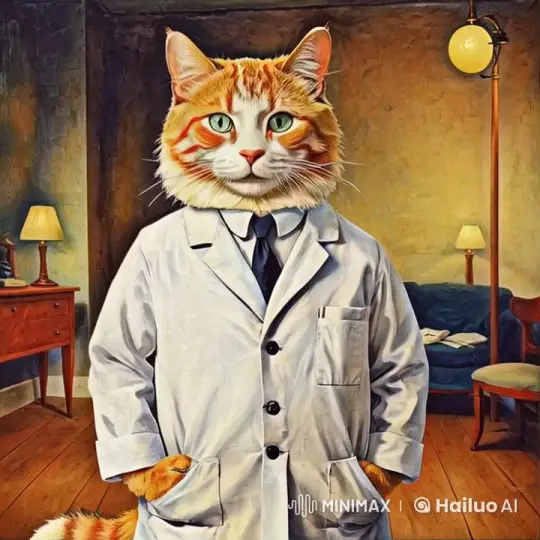 Doctor Cat Stands Confidently in a Cozy Lab Setting – AI Generated Video | Hailuo AI