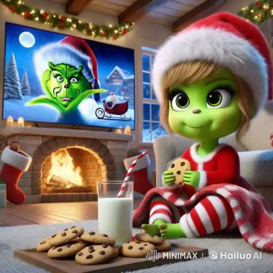 Cozy Holiday Scene with Green-Skinned Child – AI Generated Video | Hailuo AI
