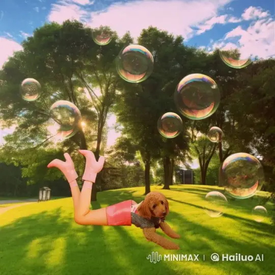 Dog-Girl Floats in Enchanted Park Scene – AI Generated Video | Hailuo AI