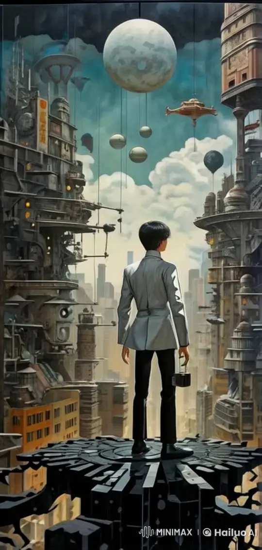 Futuristic Cityscape with Contemplative Character – AI Generated Video | Hailuo AI