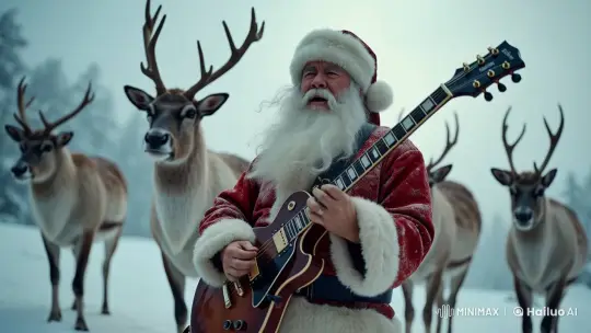 Santa Rocking the Arctic With Dancing Reindeers – AI Generated Video | Hailuo AI