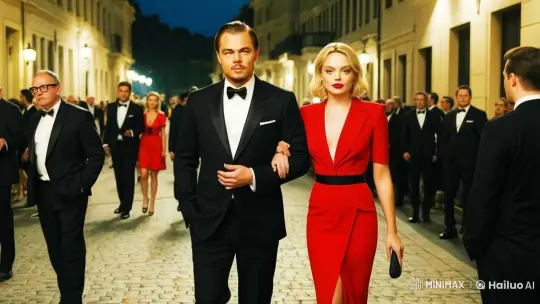 Leonardo DiCaprio and Margot Robbie Stroll to Gala in Live2D Animation – AI Generated Video | Hailuo AI