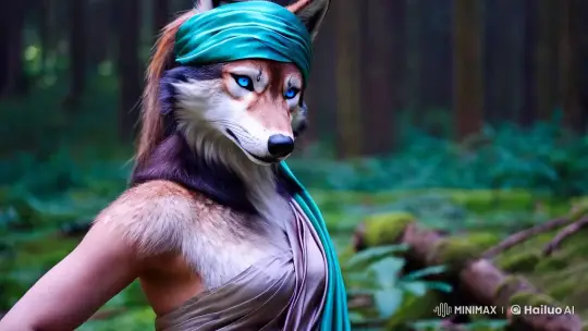 Elegant Wolf Woman in Vibrant Forest Setting – AI Generated Video | Hailuo AI