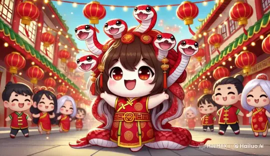 Festive Celebration with Singing Snakes and Red Lanterns – AI Generated Video | Hailuo AI