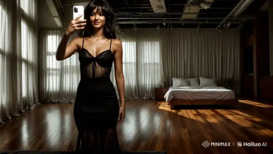 Woman Live-Streams Selfie, Directs Camera to Bedroom – AI Generated Video | Hailuo AI