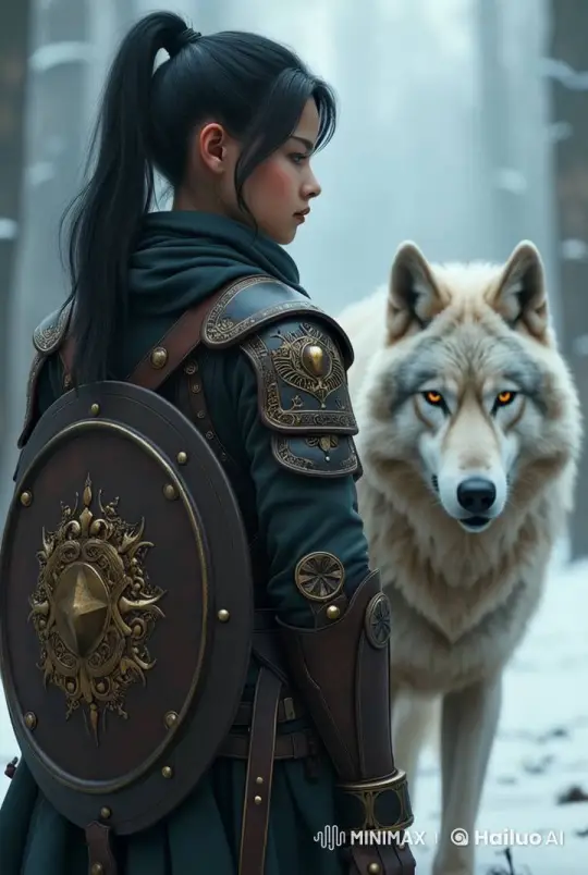 Young Warrior and Loyal White Wolf in Snowy Forest – AI Generated Video | Hailuo AI