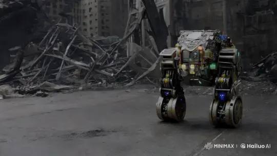 Robotic Wanderer in a Ruined Futuristic Cityscape – AI Generated Video | Hailuo AI