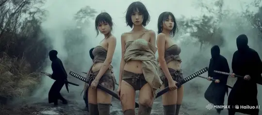 Ninja vs. Women Swordsmen: Epic Battle in Misty Forest – AI Generated Video | Hailuo AI
