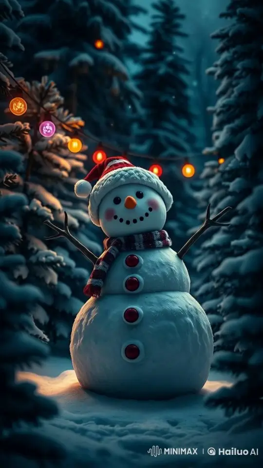 Magical Winter Wonderland: Snowman in Serene Forest – AI Generated Video | Hailuo AI