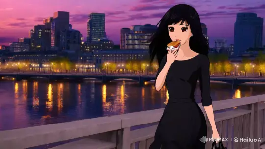 Elegant Evening Stroll in a Modern Anime Cityscape – AI Generated Video | Hailuo AI