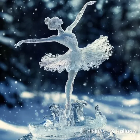 Enchanted Ice Ballerina in a Snowy Forest Ballet – AI Generated Video | Hailuo AI