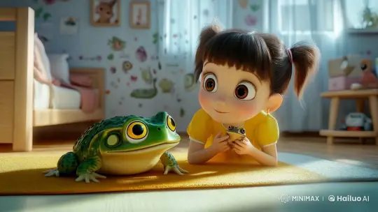 Cute Frog Family Bonding in Cozy Room – AI Generated Video | Hailuo AI