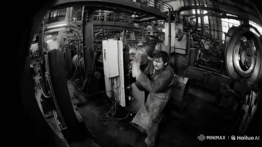 Soviet Worker Rebels Against System in 1983 Workshop Scene – AI Generated Video | Hailuo AI