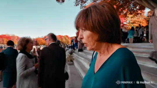Elderly Woman Searches Through Crowded Autumn Scene – AI Generated Video | Hailuo AI