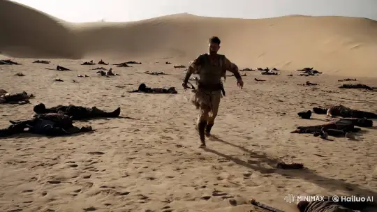 Lone Warrior's Gravely Final Stand in Desert Battleground – AI Generated Video | Hailuo AI