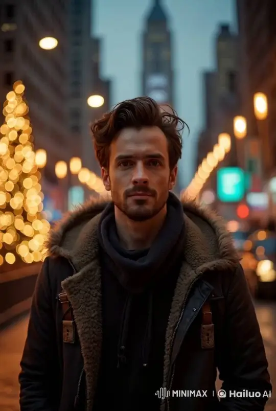Cynical Executive in a Festive Cityscape – AI Generated Video | Hailuo AI