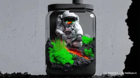 Astronaut Mock Waves in Terrarium Environment – AI Generated Video | Hailuo AI