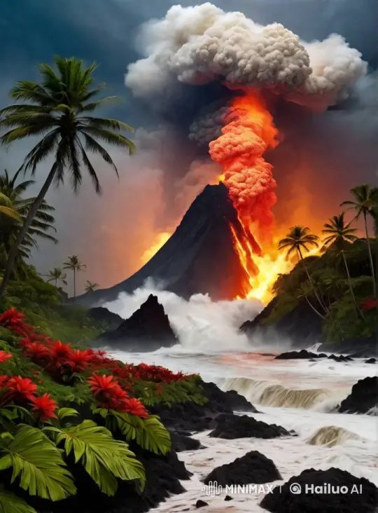 Volcano Erupts in Tropical Jungle: A Spectacle of Power – AI Generated Video | Hailuo AI