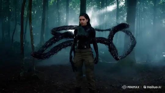 Mysterious Warrior Enveloped by Symbiote in Enchanted Forest – AI Generated Video | Hailuo AI