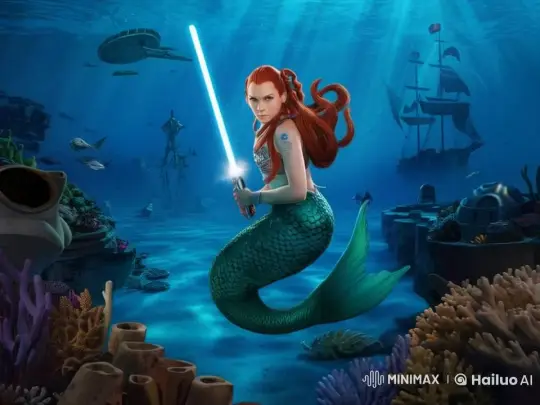 Mermaid with Lightsaber in Enchanted Underwater Realm – AI Generated Video | Hailuo AI