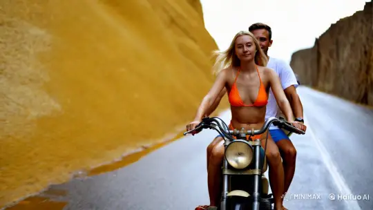 Vintage Motorcycle Adventure in Golden Hour's Embrace – AI Generated Video | Hailuo AI