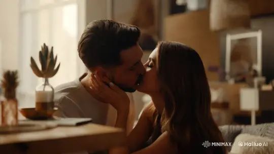 Intimate Couple's Embrace in Artistic Setting – AI Generated Video | Hailuo AI